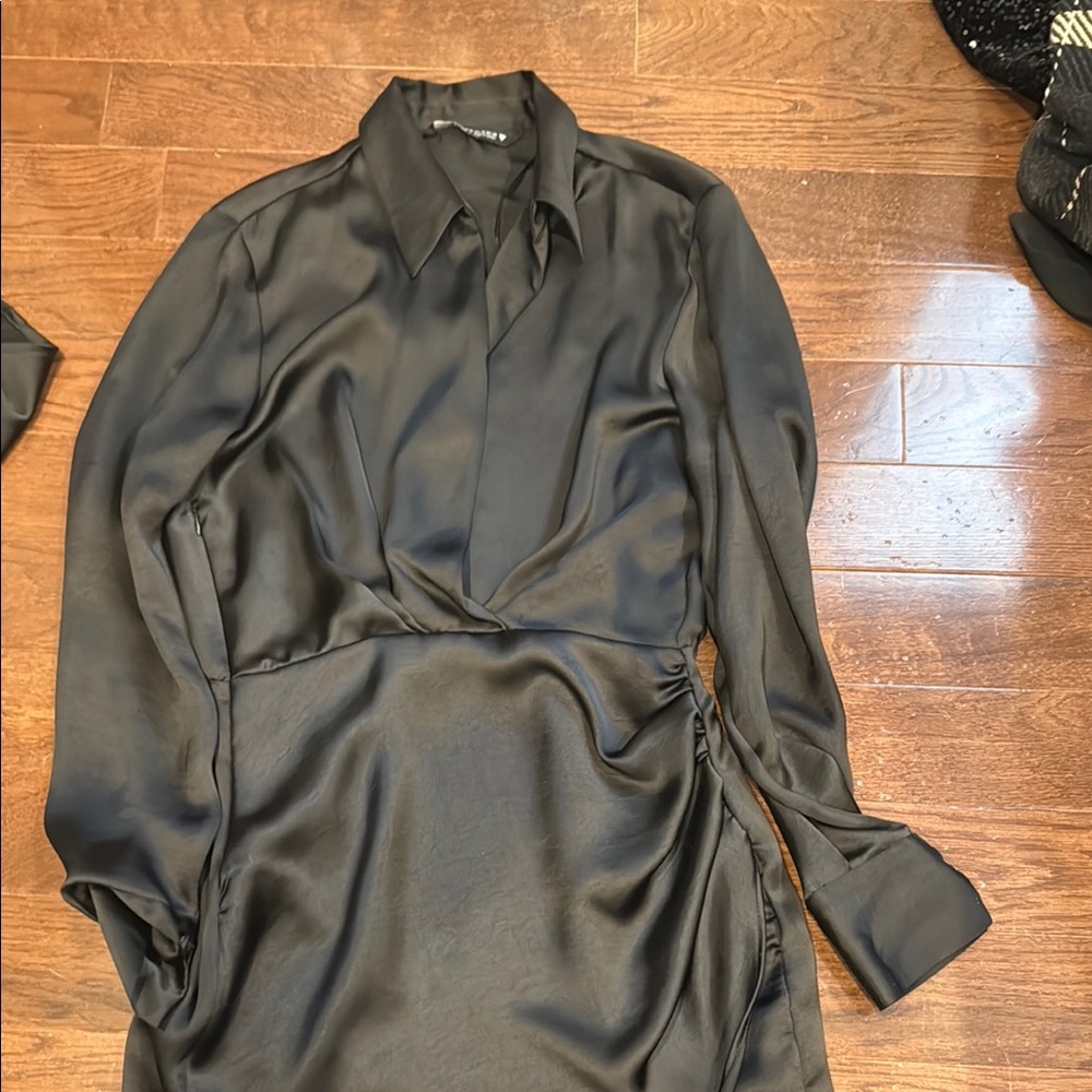 Elegant Black Satin Wrap Dress